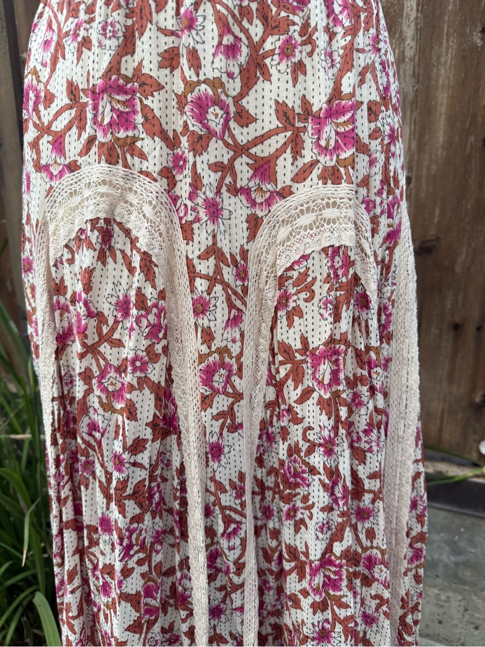 Free People Pink Floral Crochet-Panel Maxi Skirt - Picture 3 of 5